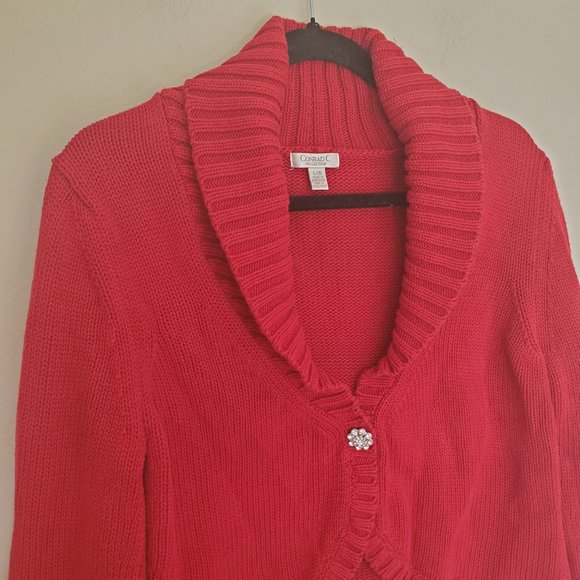 Conrad C Red shawl collar cardi sweater size Large - Picture 2 of 9